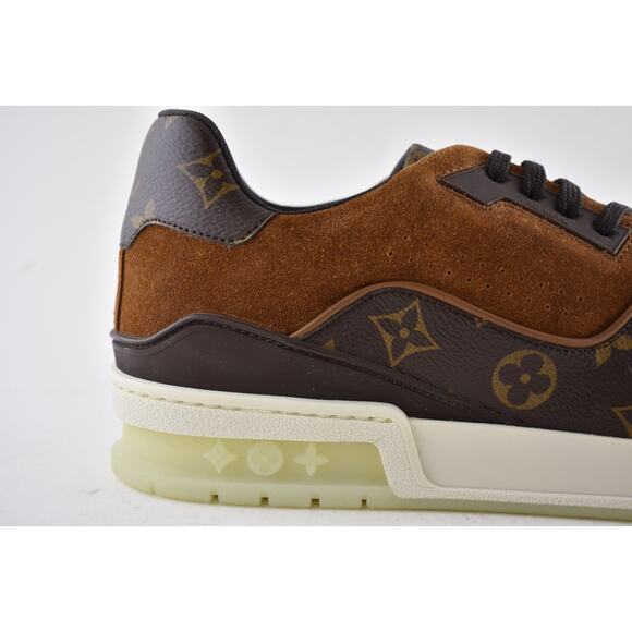 Louis Vuitton Brown Monogram LV Logo Suede Low Top Trainer Sneaker UK 9 US 10 11 - Picture 3 of 16